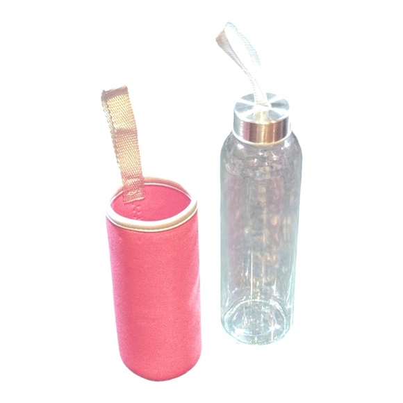 Water Bottle! Never Used! Pink Sleeve Glass Water Bottle - Picture 1 of 9